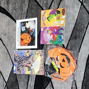 VINTAGE 1986-1996 HALLOWEEN KIDS READING BOOKS ACTIVITY PADS JACK O'LANTERN PAIL